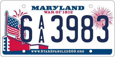 MD license plate 6AA3983