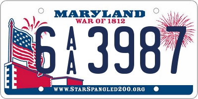 MD license plate 6AA3987