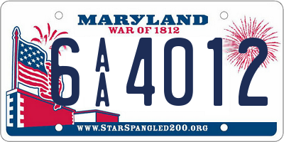 MD license plate 6AA4012