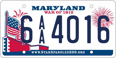 MD license plate 6AA4016