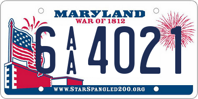 MD license plate 6AA4021