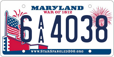 MD license plate 6AA4038