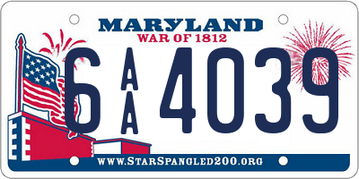 MD license plate 6AA4039