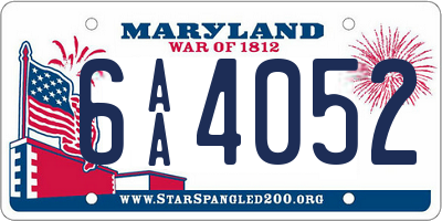 MD license plate 6AA4052