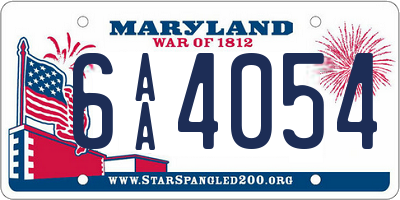 MD license plate 6AA4054