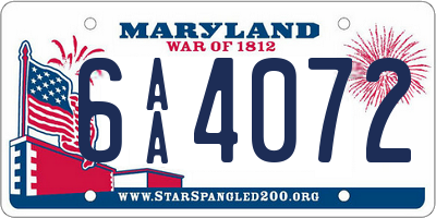 MD license plate 6AA4072