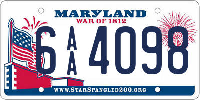 MD license plate 6AA4098