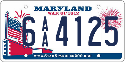 MD license plate 6AA4125