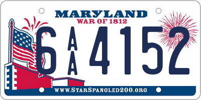 MD license plate 6AA4152