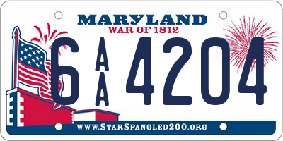 MD license plate 6AA4204