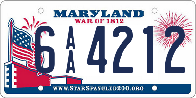 MD license plate 6AA4212