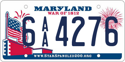 MD license plate 6AA4276