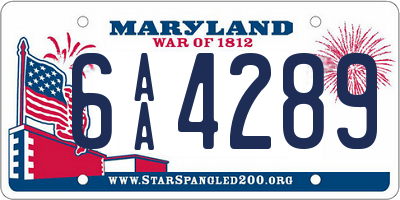 MD license plate 6AA4289