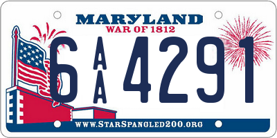 MD license plate 6AA4291