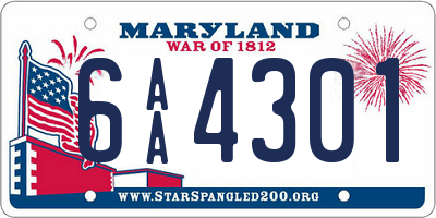 MD license plate 6AA4301