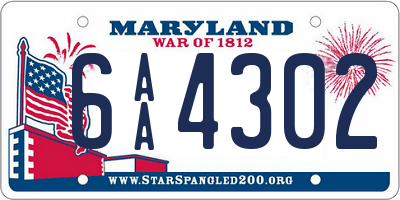 MD license plate 6AA4302