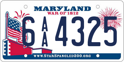 MD license plate 6AA4325