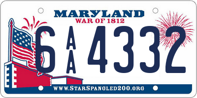 MD license plate 6AA4332