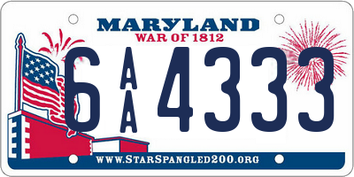 MD license plate 6AA4333