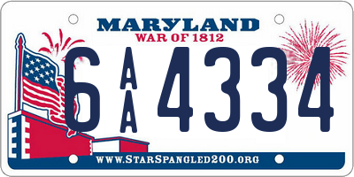 MD license plate 6AA4334