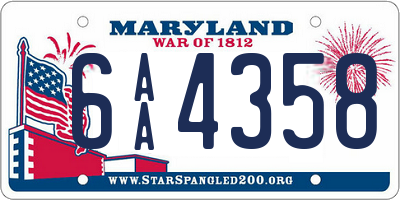 MD license plate 6AA4358