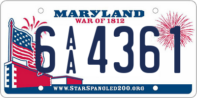 MD license plate 6AA4361