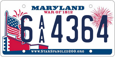 MD license plate 6AA4364