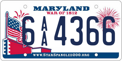 MD license plate 6AA4366