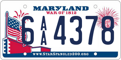 MD license plate 6AA4378