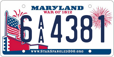 MD license plate 6AA4381