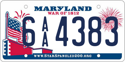 MD license plate 6AA4383