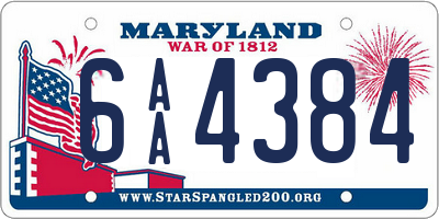 MD license plate 6AA4384