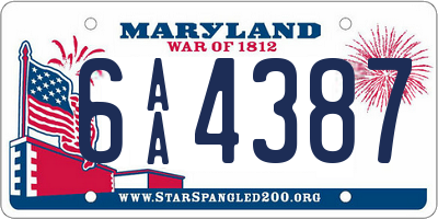 MD license plate 6AA4387