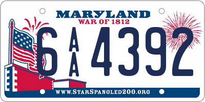 MD license plate 6AA4392