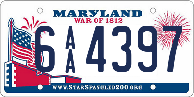 MD license plate 6AA4397