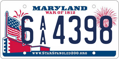MD license plate 6AA4398