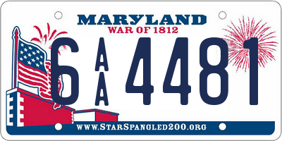 MD license plate 6AA4481