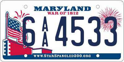 MD license plate 6AA4533