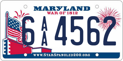 MD license plate 6AA4562