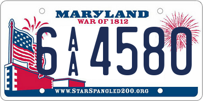 MD license plate 6AA4580