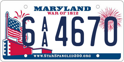 MD license plate 6AA4670