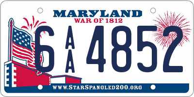 MD license plate 6AA4852
