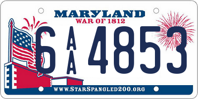 MD license plate 6AA4853