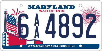 MD license plate 6AA4892