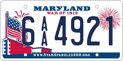 MD license plate 6AA4921