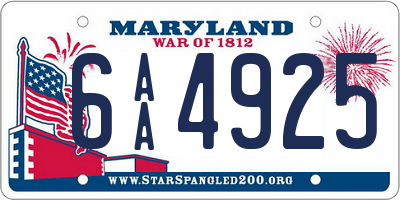 MD license plate 6AA4925