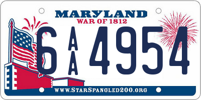 MD license plate 6AA4954