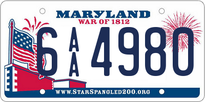 MD license plate 6AA4980