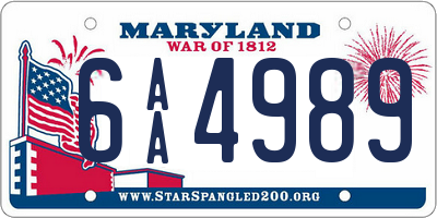 MD license plate 6AA4989