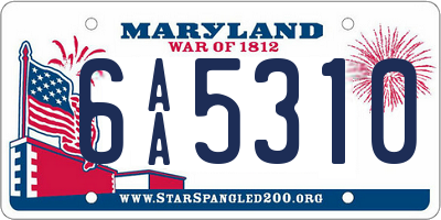 MD license plate 6AA5310